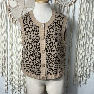 See By Chloe Virgin Wool Leopard Button Front Vest US12
